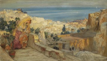 フレデリック・アーサー・ブリッジマン Painting - フレデリック・アーサー・ブリッジマンの向こうのアルジェの屋上にいるアラブ女性たち